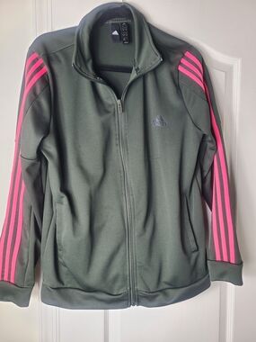 Adidas | Green Track Jacket with Pink 3-Stripes | Olive | XL
